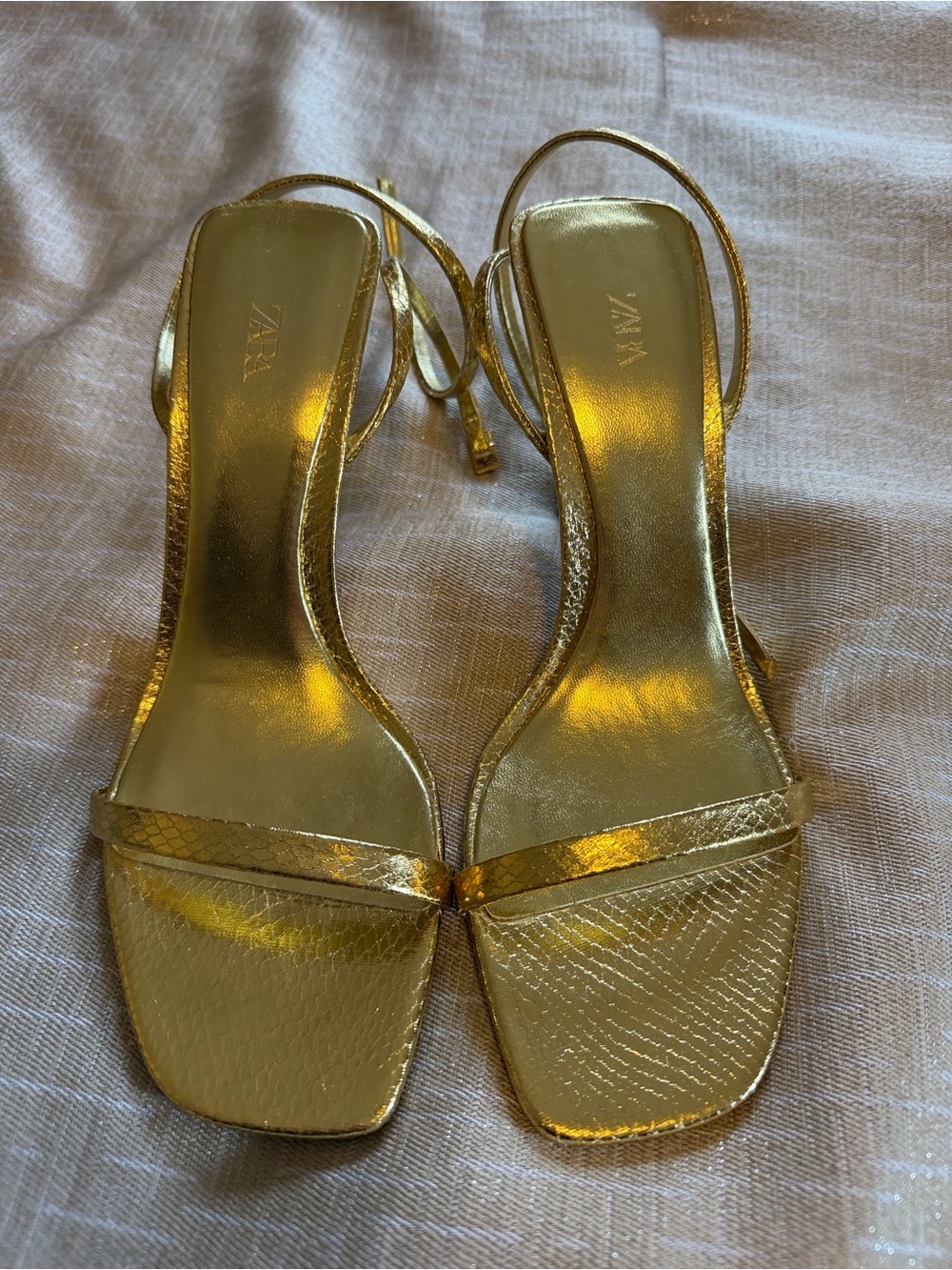 Zara Gold Strappy High Heel Sandals